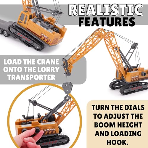 Toyland® LKW-Transporter mit Kran – Spielfahrzeug mit realistischen beweglichen Teilen – Konstruktionsspielzeug für Kinder – Maßstab 1:55