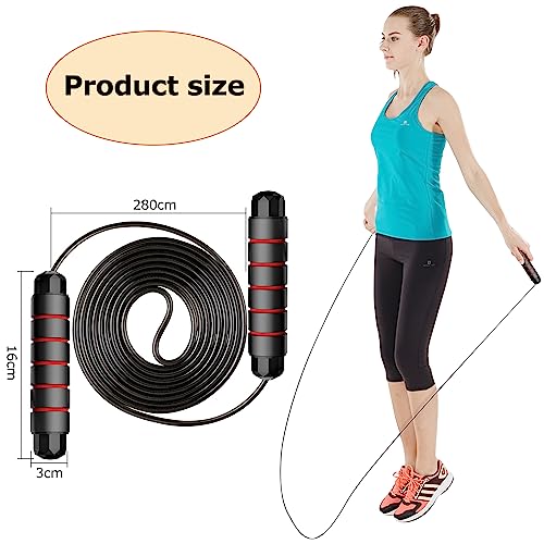 Foto von Springseil, 2 Stück 280CM Verstellbar Seilspringen mit Rutschfest Schaum Griffe, Speed Rope Länge Einstellbar für Kinder Erwachsene, Ideal für Fitness Training/Ausdauer/Spiel/Fett Brennen