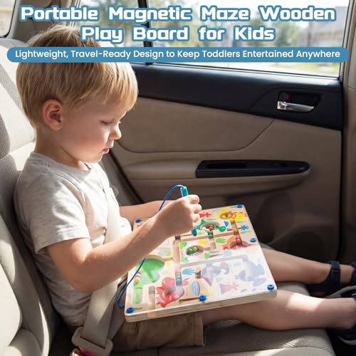 Image of Magnetic Color & Number Maze, Montessori Wooden Color Matching Learning Counting Puzzle Board, Toddler Fine Motor Skills Toys for Boys Girls 3 4 5 Years Old