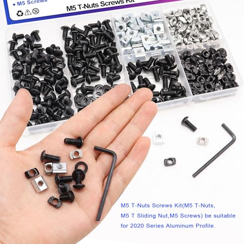 taiss 275pcs m5 t-nuts screws assortment kit for 2020 series aluminum extrusiont sliding nutbutton head socket cap head bolts and nut amp washers for mlok screws and nuts replacement with wrench