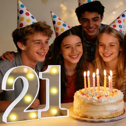 21 Light up Numbers, LED Number Lights for Birthday, 16CM Mirror Warm Lighted Number Sign for Party Wedding Anniversary Bedroom Table Wall Decor (21st) - Image 4