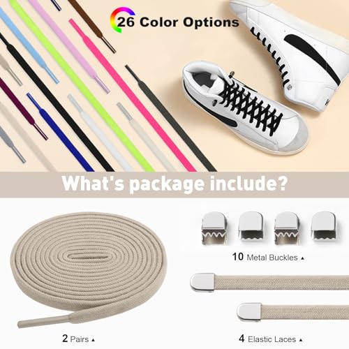Image of Stepace 2 Pairs Elastic No Tie Shoe Laces for Kids and Adults Sneakers, Stretch Flat Tieless Shoestrings