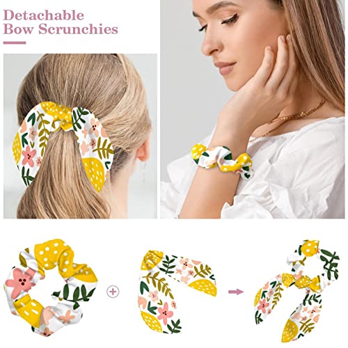 Chouchous à cheveux en velours doux jaune avec nœud lapin amovible - 4