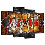 Hello Artwork 4 Panel African Ethnic Giraffe Vintage Canvas Wall Art Abstract Totem African Animals...