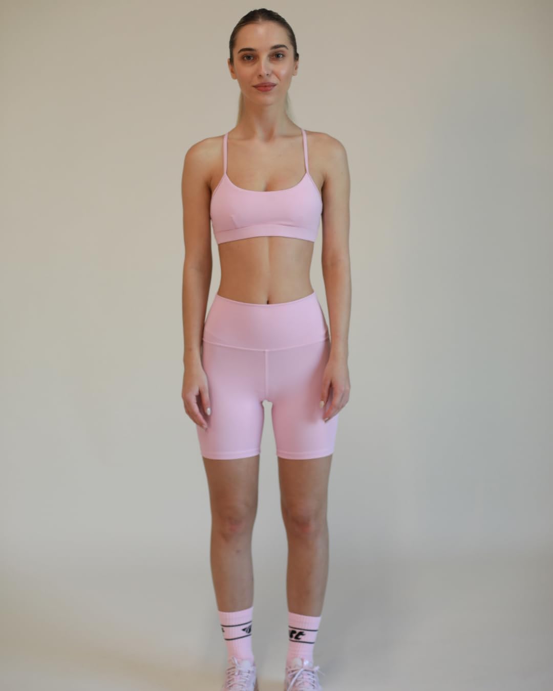 High Waist Compression Shorts - Graphene Skinny Fit Yoga & Running Tights - Tummy Control, Squat Proof - BellaPink