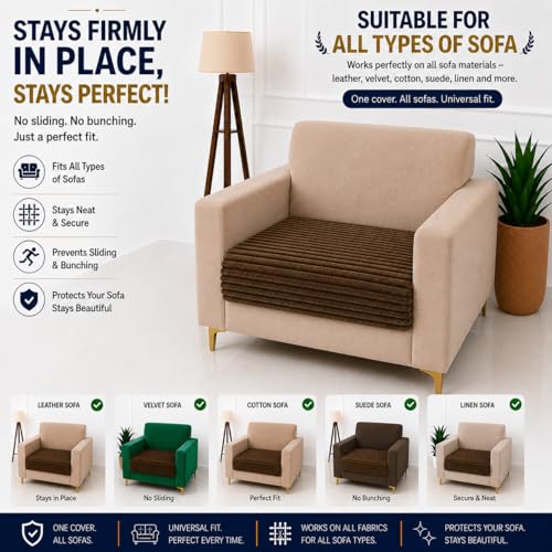 Image of Homerz Premium Rabbit Fur Sofa Cover with Anti-Skid Backing, Soft Plush Fabric Sofa Protector for Living Room Furniture (Coffee, 1 Seater, Only Seat Cover)