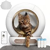 LELO PAWS Selbstreinigende Katzentoilette mit Türvorhang, 65L+9L Katzenklo Selbstreinigend mit Müllbeutel, Matte, APP Steuerung, Desodorieren, Elektrisches Katzenklo für Mehrere Katzen, Golden