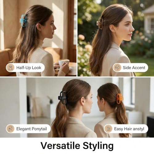 Image of 2 Pcs Hair Clutchers for Women, Magnetic Hair Clip, 2-in-1 Section Clips for Hair Styling, Daily Use and Professional Salon Clutcher Hair Accessories, Black Brown Print Hair Claw Clips (Checkered Pattern And Brown Leopard Print)