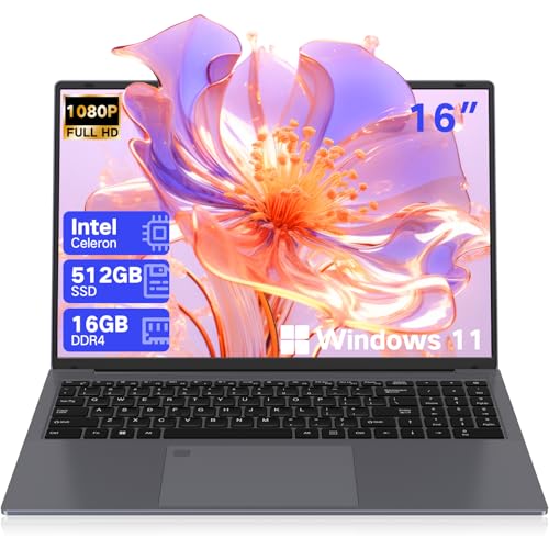 DERE Laptop,16 inch Laptop Comupter,Win11 | 16GB RAM 512GB SSD | Celeron N5805 | 2.5K QHD IPS Display|Fingerprint Unlock|Backlit Keyboard|WiFi 6|HDMI for Study,Business,Working,Sliver Gray