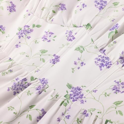 Image of Scarlet Darkness Women's Floral Corset Dress with Split 2026 Summer Spring Square Neck Midi Milkmaid Dresses White Purple Bouquet-Floral L
