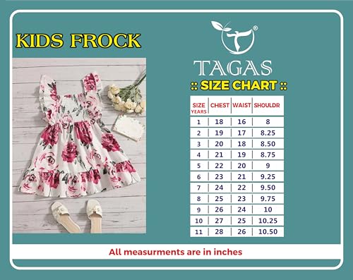 Image of TAGAS Floral Print Mesh Insert Ruffle Trim Belted Dress||Frock for Girls||Sleeve Less Dress for ||Fency Dress||(KD-144)