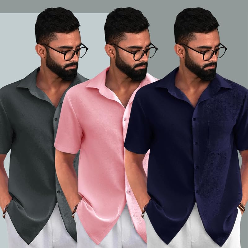 Image of Tee Projekt Solid Shirt for Men's ||Pop corn Shirt|| Solid Shirt for Men's|| Casual Shirt for Men||Half Sleeve Spread Collar Shirt for Men|| Pack of-3
