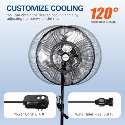 Image of BILT HARD 20 inch Outdoor Pedestal Misting Fan, High-Velocity Patio Misting Fans with 3 Speeds for Outside, Waterproof Tilting Fan with Mists for Outdoor Cooling, 2 Pack