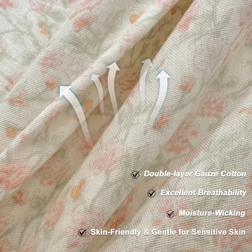 Image of VM VOUGEMARKET Ruffle Duvet Cover Set Twin,Vintage Garden Floral Duvet Cover with 2 Pillow Shams,Double-Layer Gauze Cotton Bedding Set,Comfy,Breathable & Lightweight for Girls-68 x86