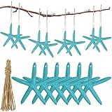 WILLBOND 12 Pieces Large Finger Starfish Christmas Tree Ornaments Topper Dried 4 Inch Hanging Starfish Decor for Christmas, Wedding, Birthday and Craft Projects (Blue)