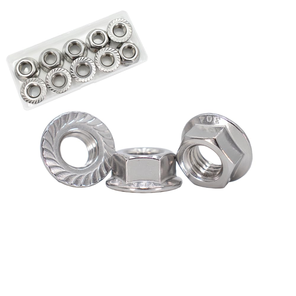 M8x1.25mm DIN6923 Serrated Flange Nuts 20 Pack 304 Stainless Steel Hex Lock Nuts Full Thread for Industrial Construction Fasteners