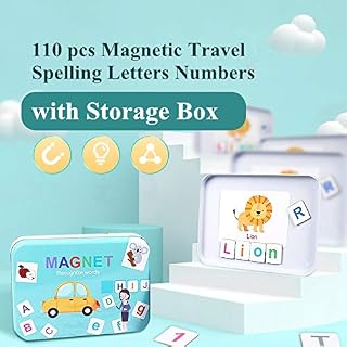 Wooden Letter Blocks for Kids,Magnetic Travel Spelling Letters Numbers 110 Pcs with Storage