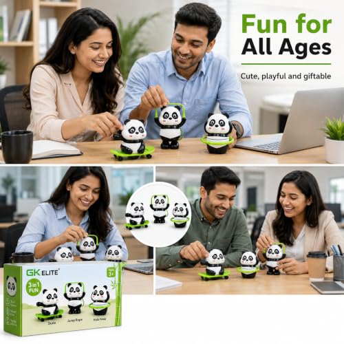Image of GK ELITE Cute Panda Toy Action Figures Set of 3, Interactive Moving Panda Toys with Rotating Motion, Fun Animal Figurines for Kids, Playroom, Study Table, Office Desk and Gift Decoration