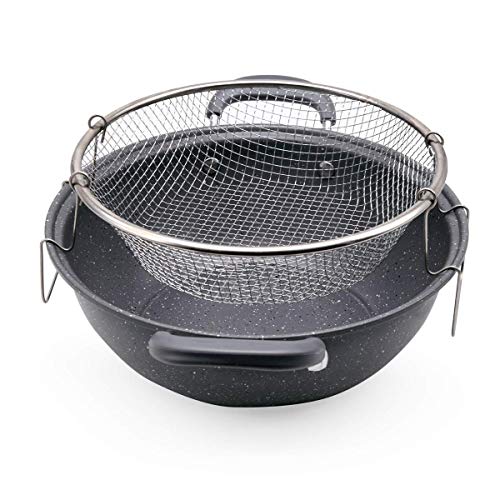 Image of Stainless Steel Deep Fry Basket 24cm Multifunction Steam Rinse Strain Fry Strainer Net | Deep Frying Pot Sauce Pan with Basket Fry Basket for Fried Food or Fruits Kitchen Utensil