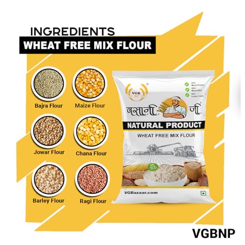 Image of Vasani G Wheat-Free Multi Millet Flour | Mix Grain Atta with Bajra, Jowar, Ragi, Maize, Barley & Kala Chana | Multi Grain | Gluten-Free Atta | No Wheat Flour - 500g