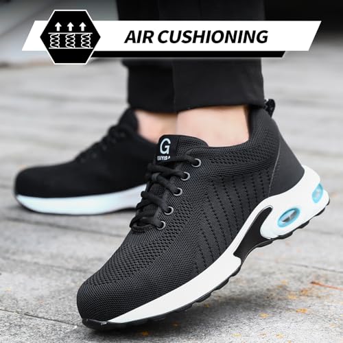 Image of GLANOUDUN Steel Toe Shoes for Men Black Work Shoes Lightweight Safety Shoe for Men Indestructible Steel Toe Sneakers Industrial Construction Shoe Men's Work & Safety Footwear