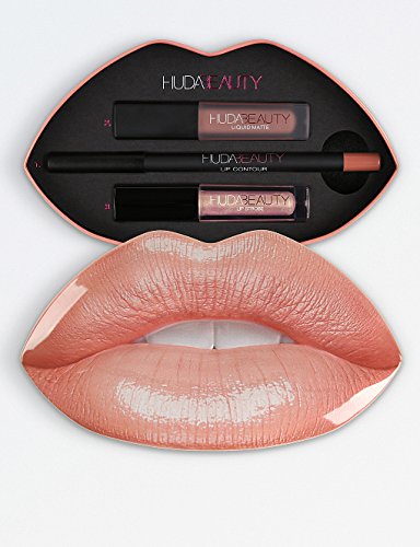 (1) HUDA BEAUTY Contour & Strobe Lip Set COLOR: Bombshell (subtle pinkish nude) / Ritzy (semi-sheer champagne with gold and pink shimmer)