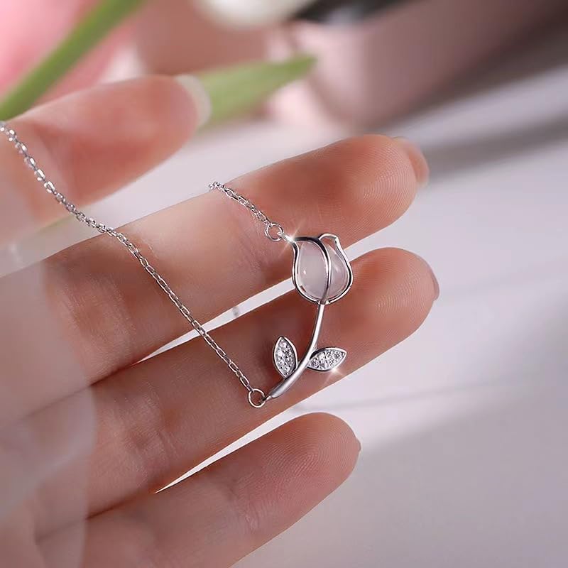 RTY Opal Tulip CZ Leaf Choker Necklace Dainty Rhinestone Flower Stud Earrings Women Prom Wedding Jewelry Set - Image 5