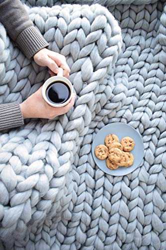 Eastsure Chunky Knit Blanket Bulky Throw Merino Wool Hand Made Bed Sofa Throw Super Large,Grey,40"X47" #TOP4