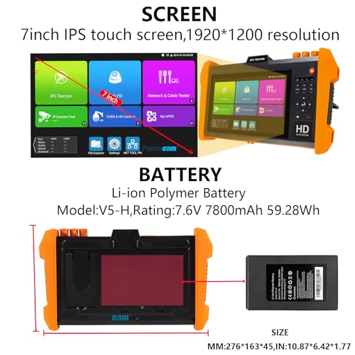 IP-Kameratester K15-CADHS CCTV-Tester 7-Zoll-IPS-Touchscreen 8K-IP-Kamera 8MP AHD CVI TVI SDI CVBS-Test VGA- und HDMI-Eingang Unterstützung SFP Optische Modulanschlüsse Unterstützung POE PTZ RS485