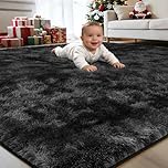 BEHOMHAZQ Rugs Living Room 160x230cm : Grey Black Large Area Rug for Living Room - Ultra Soft Fluffy Shaggy Rugs for Bedroom - Indoor Nursery Floor Carpets for Kids Room Home Decor, Anti-Slip Backing