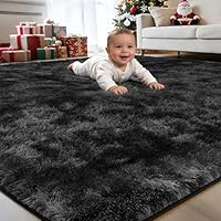 BEHOMHAZQ Rugs Living Room 160x230cm : Grey Black Large Area Rug for Living Room - Ultra Soft Fluffy Shaggy Rugs for Bedroom - Indoor Nursery Floor Carpets for Kids Room Home Decor, Anti-Slip Backing
