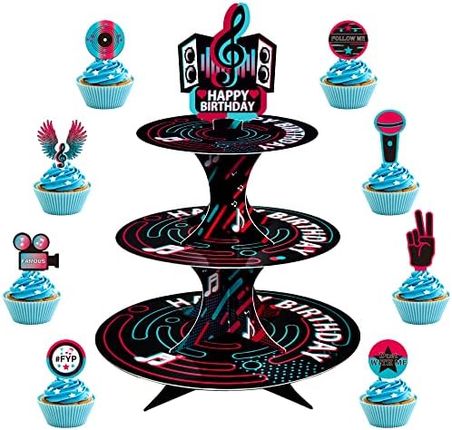 Animsco Music Cake Topper and Cupcake Stand 25Pcs Birthday Party Decorations for Girl Music Party Theme Birthday Party Supplies Cake Cupcake Decorations