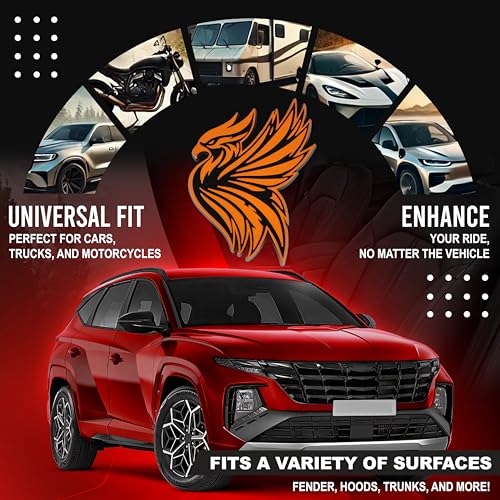 Image of Phoenix Emblem 3D Bird Badge, Custom Car Decal Sticker - Durable Exterior Trunk, Hood, Fender for Car, Truck, SUV (Set of 2) (Orange)