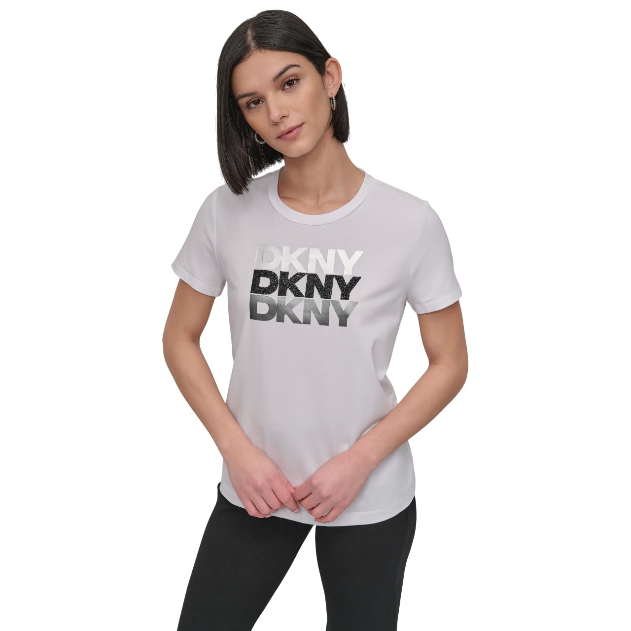 DKNY Women's Short Sleeve Triple Logo T-Shirt