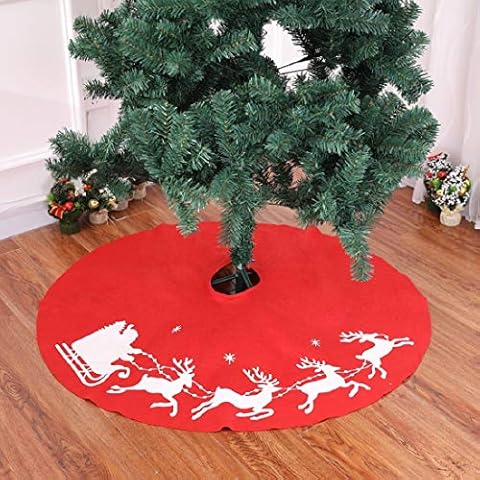 Christmas Tree Skirt, 36 inch red Tree Skirt for Christmas Decorations for Xmas Party and Holiday Decorations (White deer) Cover