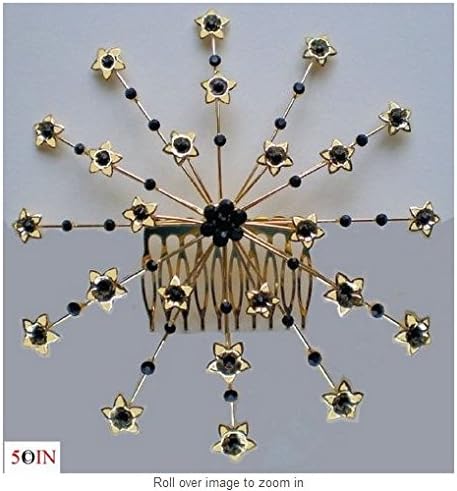 Elegant Dressy Beaded Judaica Bridal kippot kipot women's wire kippah kipa yarmulke yarmulka head covering head piece headpiece hair comb (Temple Synagogue Shul Bar Bat Mitzvah Wedding) - Decorative Design High Quality Rhinestones Swarovski Crystals - Black Crystals on Goldplated Wire