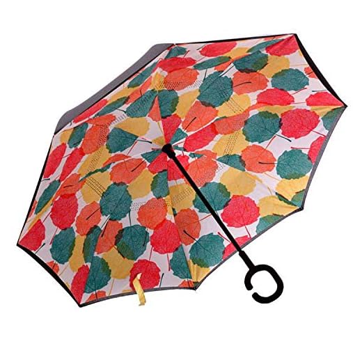 ABCCANOPY Inverted Umbrella,Double Layer Reverse Windproof Teflon Repellent Umbrella for Car and Outdoor Use, UPF 50+ Big Stick Umbrella with C-Shaped Handle and Carrying Bag