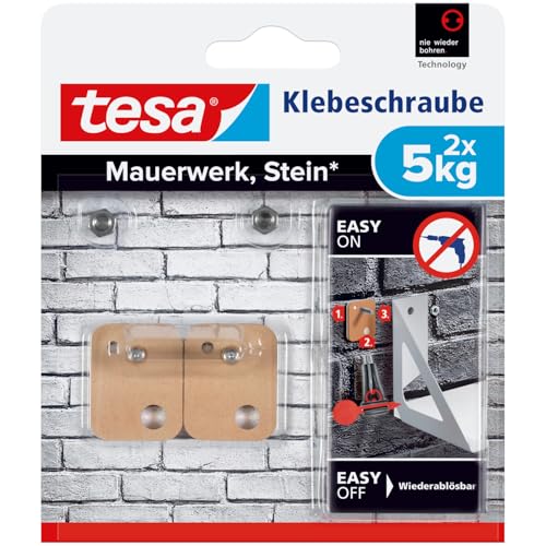 tesa Klebeschraube für Mauerwerk und Stein, Halteleistung 5 kg, viereckig,...