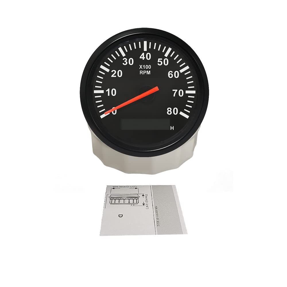 ELING Compteur de tours universel 8000 RPM Compteur de vitesse de yacht marin automatique avec rétroéclairage rouge 85 mm 9-32 V