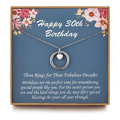 MUSIER PARIS 30th Birthday Gifts for Women, Birthday Gifts for her, 30 Birthday Gifts, Sterling Silver 3 Ring Birthday Necklace, Friendship Gifts Birthday Jewelry Cover