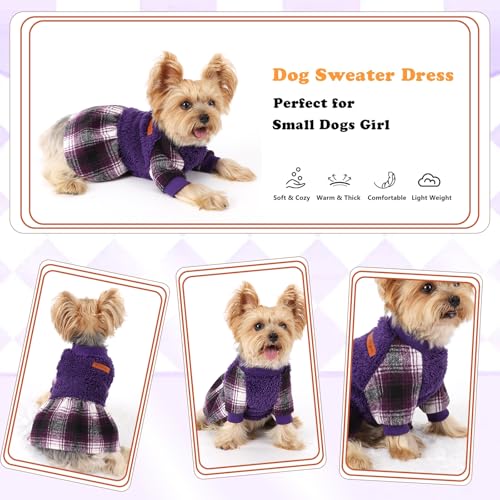Image of Dog Sweater Dog Clothes for Small Dogs Boy Girl Fall Puppy Dress Warm Fleece Chihuahua Yorkie Teacup Doggie Sweaters Dresses Doggy Sweater for Small Dogs Girl Cat Outfit, Purple, XS