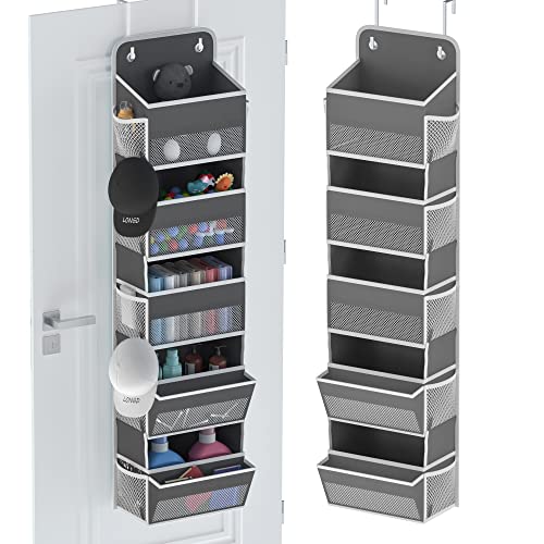 Image of LONGD Over Door Organizer, Nursery Closet Cabinet Baby Storage, Over The Door Hat Rack, 5 Bins 10 Side Pockets 10 Hooks 2 Grid File Pockets Hanging Storage Boxes,45 lbs. Weight Capacity, 1-Pack