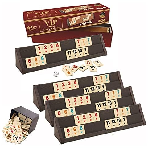VIP Rummy Okey mit Melamin Spielsteine und Kunststoffbox Ahsap Okey Takimi schwer und stabil Takımı (Dunkelbraun) Cover