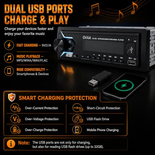 Image of AUTO SNAP Single DIN Car Stereo MP3 Player with USB, AUX, FM Radio, Bluetooth, Hands-Free Calling & Digital Display | Car Music System with Easy Controls with 506
