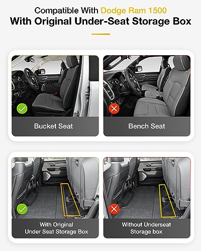 Image of 3W Floor Mats Fit for 2019-2024 Dodge Ram 1500 Crew Cab New Body (NOT Classic Models) with Original Storage All Weather TPE Accessories Custom Fit Dodge Ram 1500 Floor Liner Full Set Car Mats