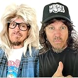 ThatsRad Wayne and Garth Set of 2 Wigs Hat Glasses Costume Halloween Wayne's World 90's Wig