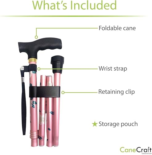 Miniatura 6 de CaneCraft Bastón plegable de diseñador para hombres y mujeres, bastón ligero y ajustable con asa Fritz y correa para muñeca
