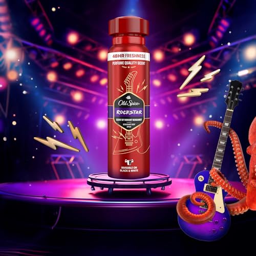 Old Spice Rockstar dezodorant do ciała dla mężczyzn, 150 ml, świeżość 48 h, długotrwały zapach w jakości perfum, 0% soli aluminium, (artykuł może być dostarczany z "alternatywnym wzorem")
