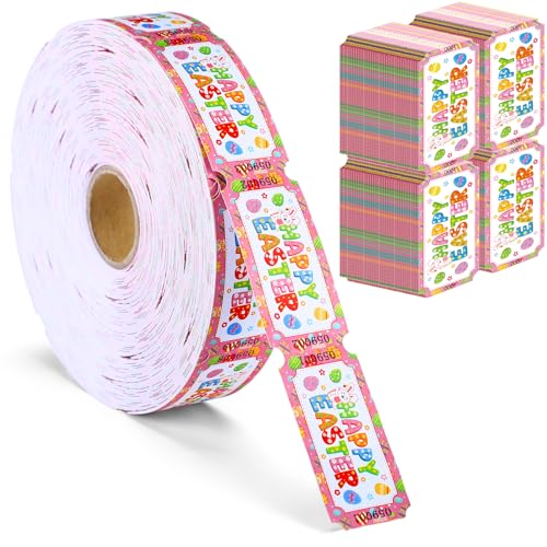 Cholemy 1000 Pcs Easter Tickets Roll Numbered Multicolor Egg Bunny Door Drinks Game Raffle Tickets for Happy Easter Carnival Party Favors Decorations Supplies(Happy Easter)