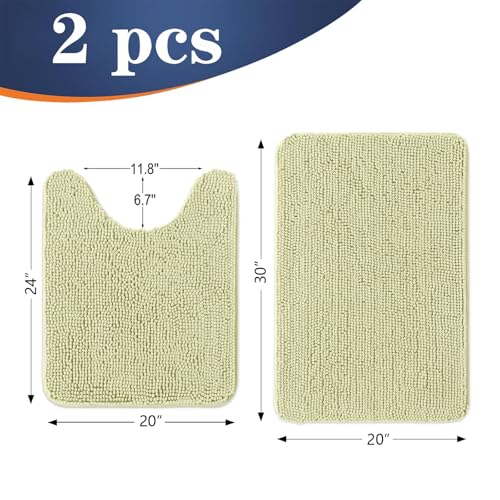 Image of OLANLY Bathroom Rugs Sets 2 Piece, Soft Absorbent Chenille Bath Mats and U-Shaped Contour Toilet Mat Area Rug Set, Machine Washable Bath Carpet, Home Decor Accessories(30 inchx20 inch+24 inchx20 inch, Vanilla)